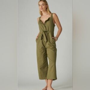 Lucky Brand Linen Blend Sleeveless Belted Jumpsuit Burnt Olive